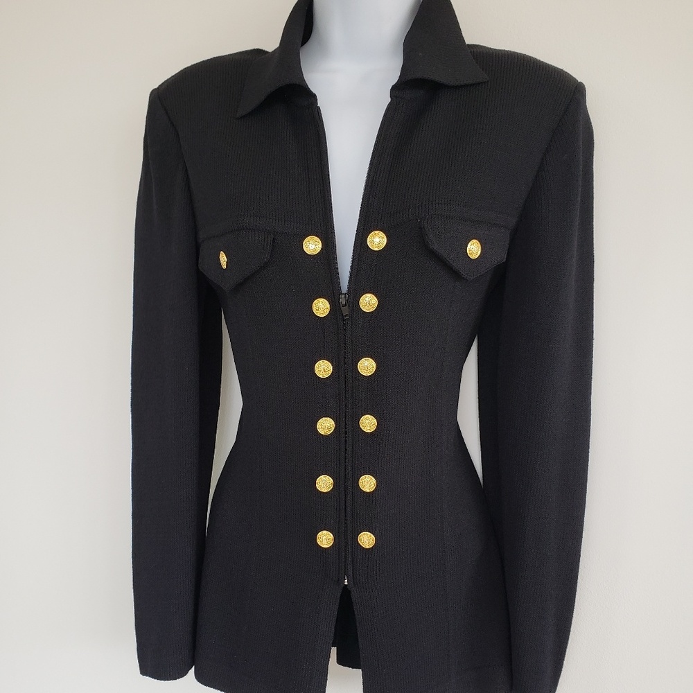 💋 ST JOHN COLLECTION black knit zip jacket 4